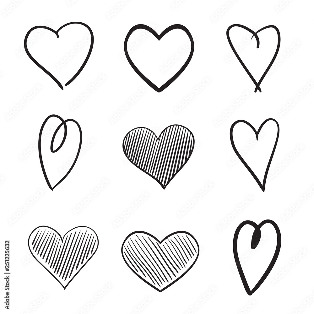 Hand drawn grunge hearts on isolated white background. Set of love signs. Unique image for design. Black and white illustration. Sketchy elements for design Hand drawn grunge hearts on isolated white background. Set of love signs. Unique image for design. Black and white illustration. Sketchy elements for design