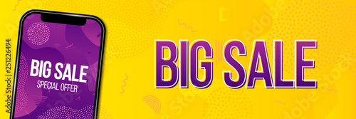Creative vector illustration of big sale banner with phone isolated on transparent background. Art design black friday poster. Abstract concept graphic mobile discount offer promotion element