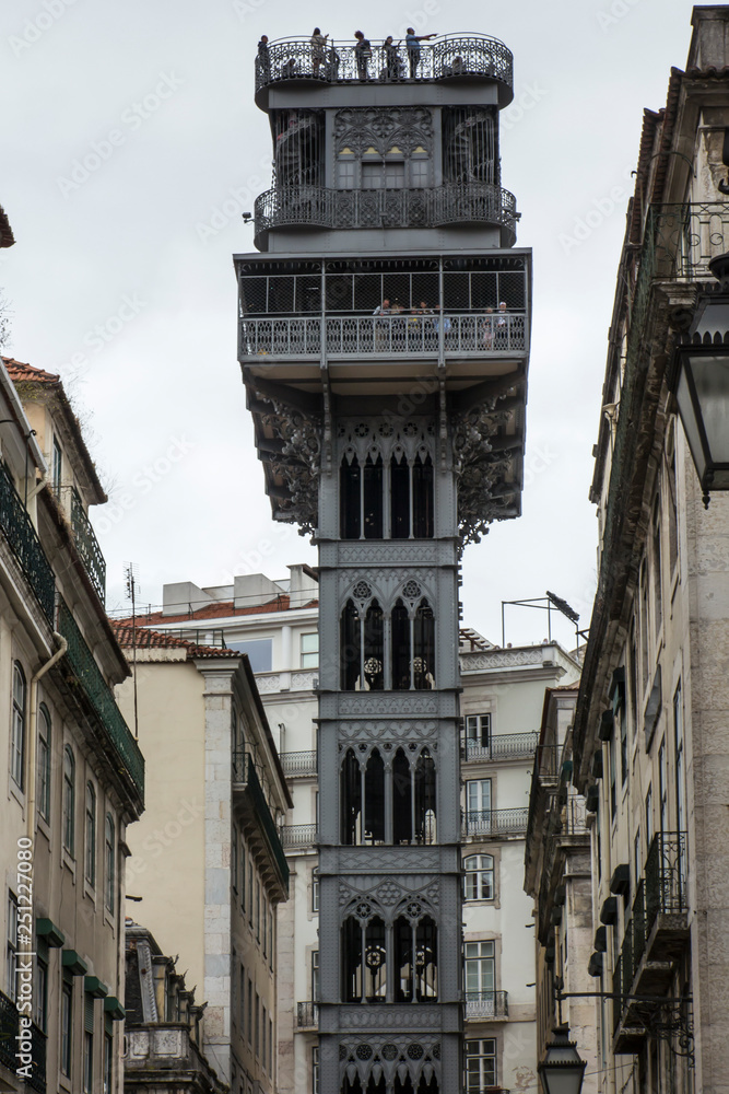 Fototapeta premium Lisbon, Portugal, 10 June 2018: The Santa Justa Lift as one of the tourist attractions of Lisbon