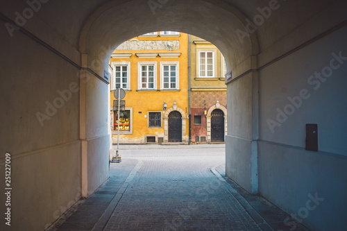 View on Warsaw old town street from house arc