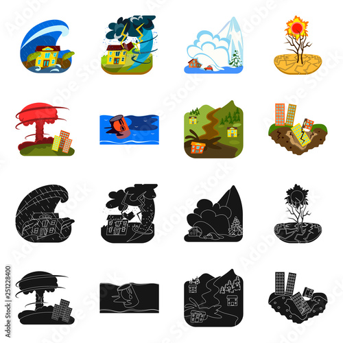 Vector design of weather and distress icon. Set of weather and crash stock symbol for web.