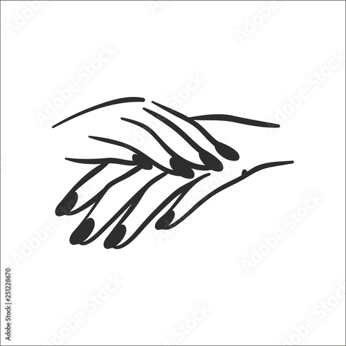Vector illustration concept of hands with manicure icon. Black on white background