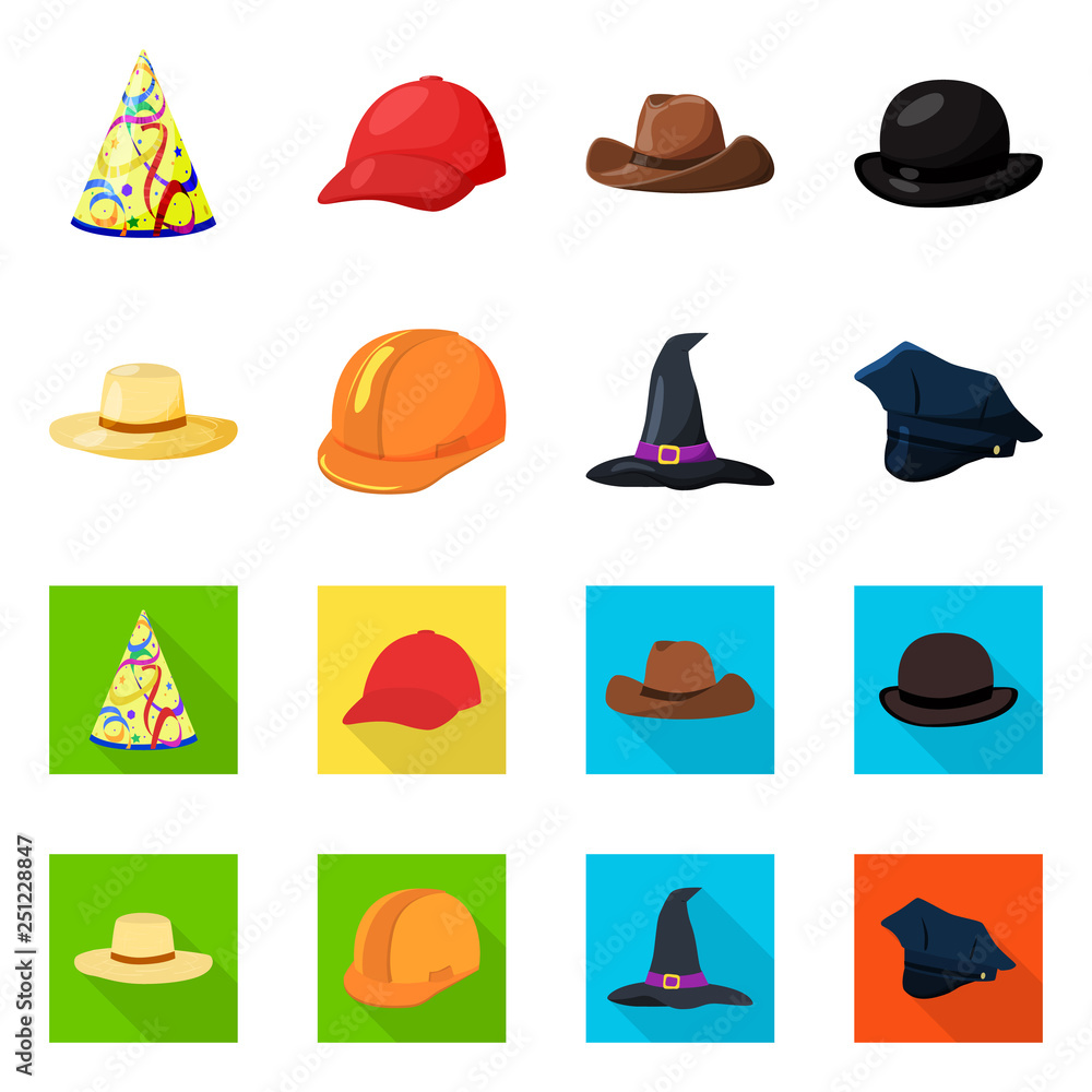 Isolated object of clothing and cap icon. Set of clothing and beret vector icon for stock. Isolated object of clothing and cap icon. Set of clothing and beret vector icon for stock.
