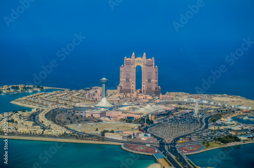 Photography Bird's eye and aerial drone view of Abu Dhabi city from observation deck