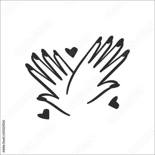 Vector illustration concept of hands with manicure icon. Black on white background