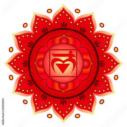 Circle mandala pattern. Muladhara chakra vector illustration.