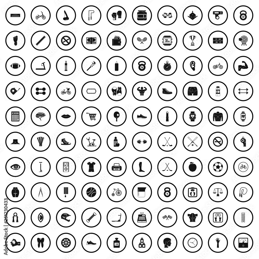 100 kettlebell icons set in simple style for any design vector illustration