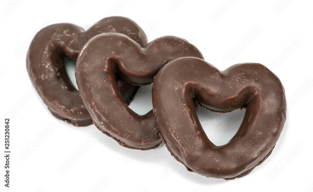chocolate cookies in the shape of a heart on a white background chocolate cookies in the shape of a heart on a white background