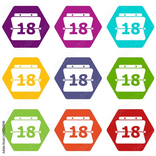 Sheet calendar icons 9 set coloful isolated on white for web