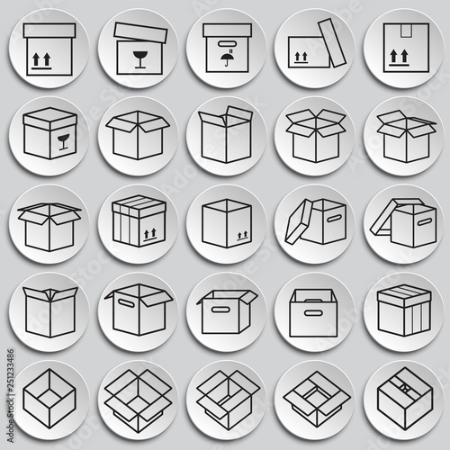 Box line icons set on plates background for graphic and web design, Modern simple vector sign. Internet concept. Trendy symbol for website design web button or mobile app