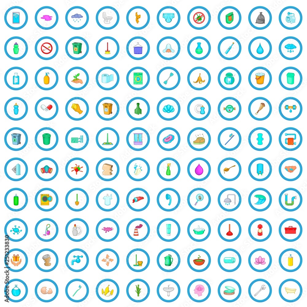 100 cleaning icons set in cartoon style for any design vector illustration 100 cleaning icons set in cartoon style for any design vector illustration