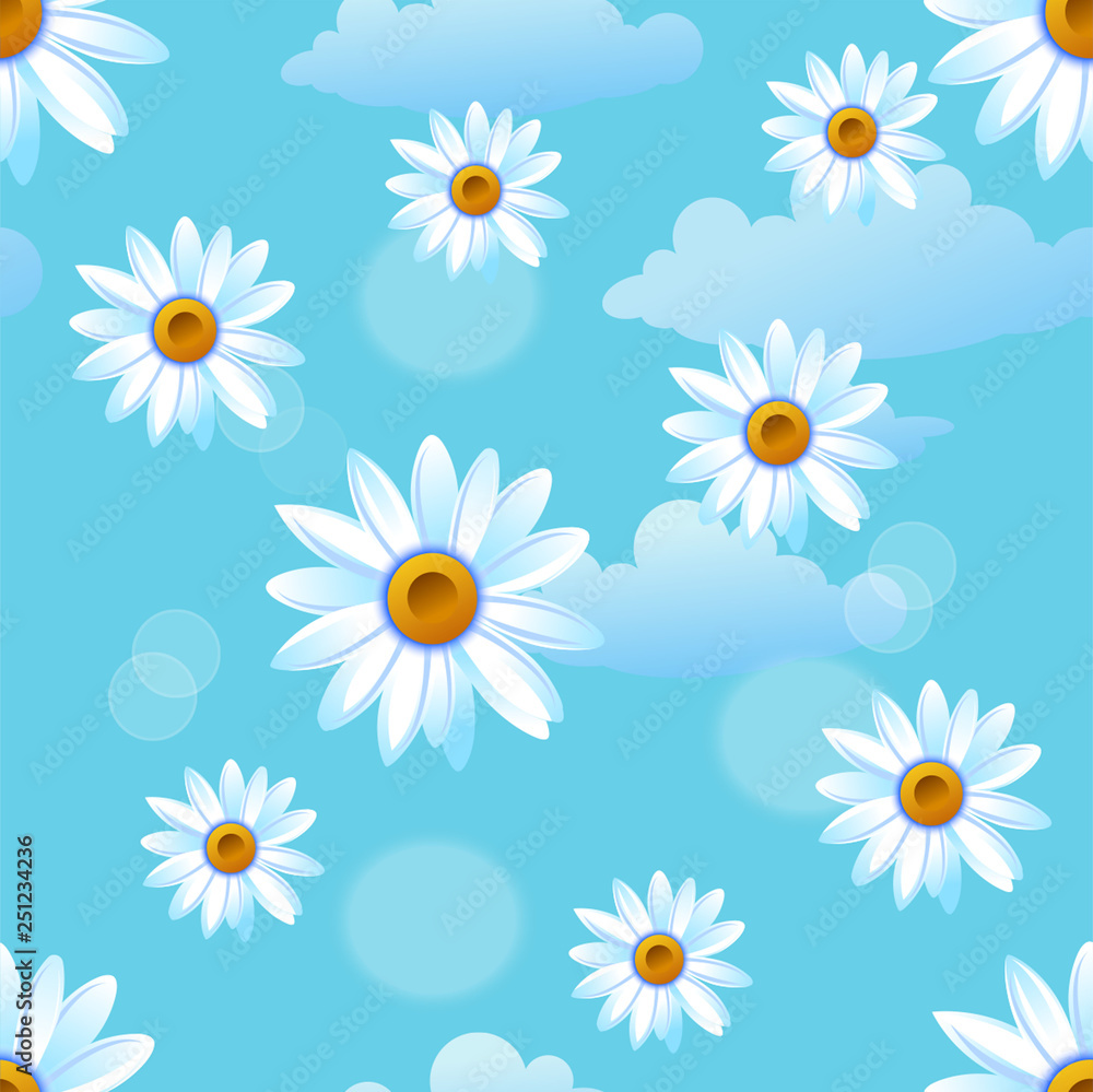 Chamomile white, spring or summer flowers. Seamless pattern. Vector illustration EPS10 Chamomile white, spring or summer flowers. Seamless pattern. Vector illustration EPS10