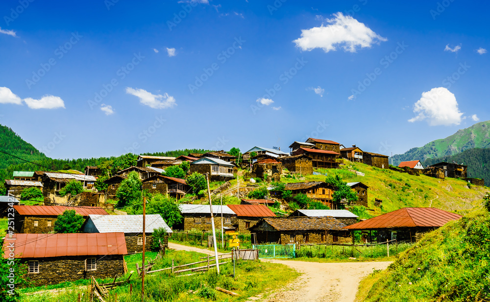 Fototapeta premium View of the remote Tusheti village of Shenako, Georgia