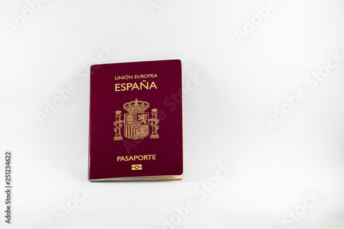 Spanish passport on white background. Important document for trips abroad. 