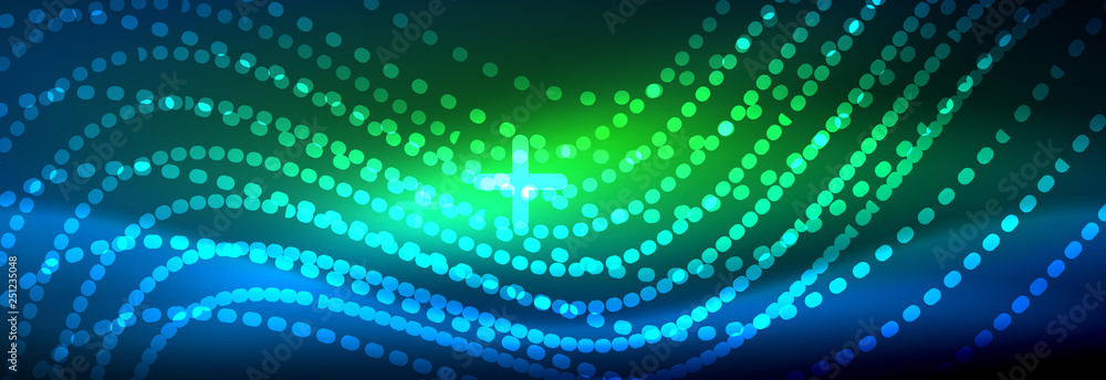 Glowing abstract wave on dark, shiny motion, magic space light. Vector techno abstract background Glowing abstract wave on dark, shiny motion, magic space light. Vector techno abstract background
