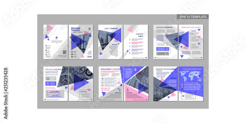 Brochure creative design. Multipurpose template, include cover, back and inside pages. Trendy minimalist flat geometric design. Vertical a4 format.