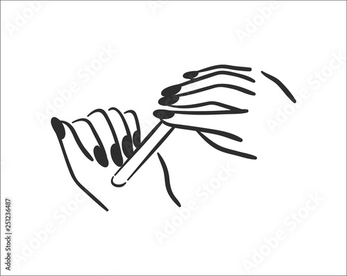 Vector illustration concept of hands with manicure icon. Black on white background