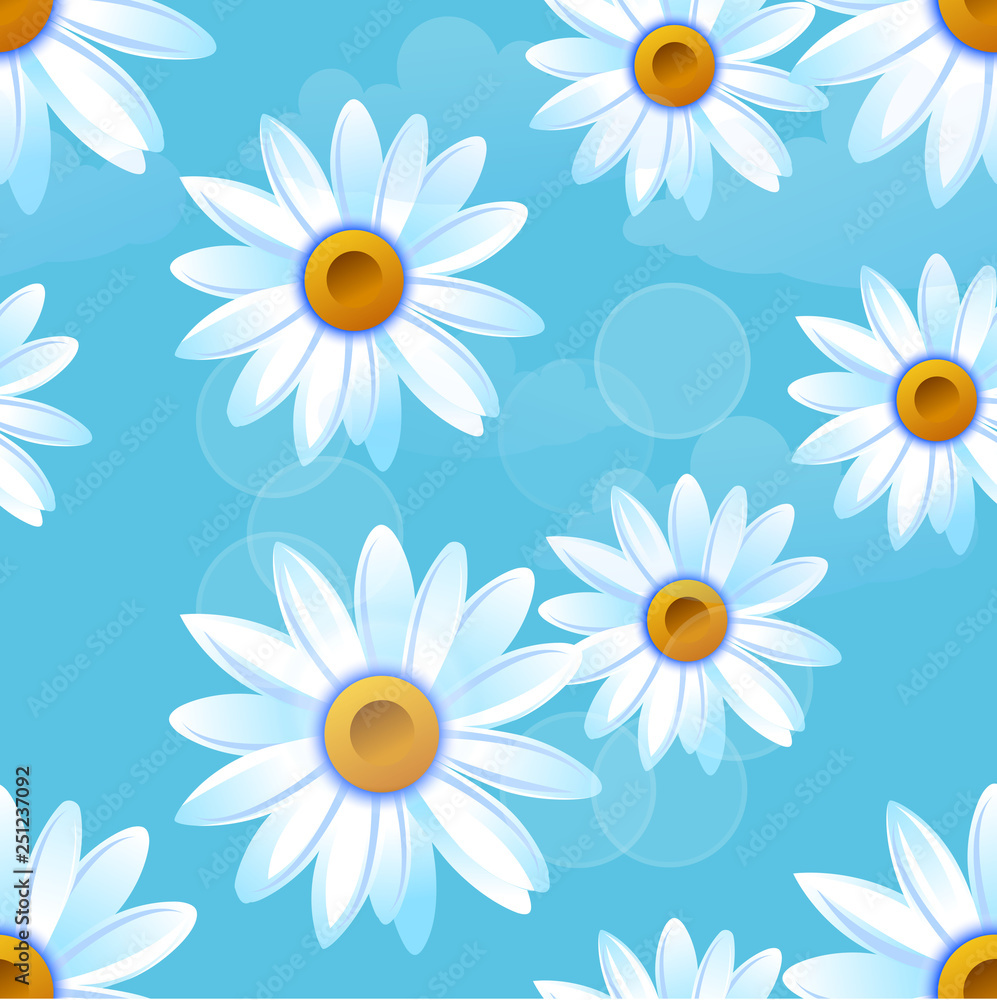 Chamomile white, spring or summer flowers. Seamless pattern. Vector illustration EPS10 Chamomile white, spring or summer flowers. Seamless pattern. Vector illustration EPS10