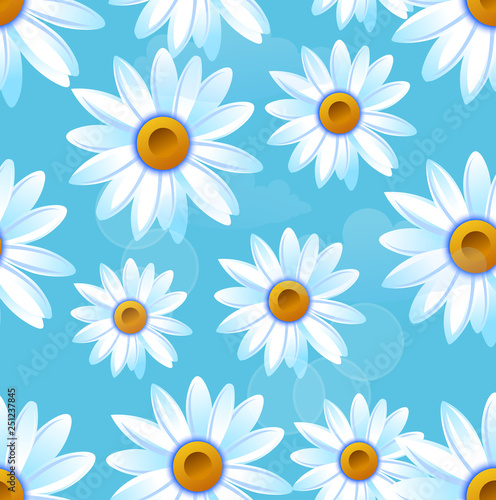 Chamomile white  spring or summer flowers. Seamless pattern. Vector illustration EPS10