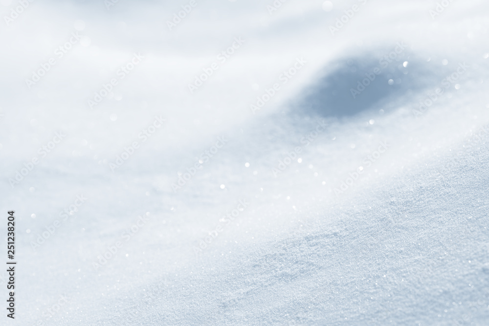 Fresh snow background texture. Winter background with snowflakes and snow mounds. Snow lumps.