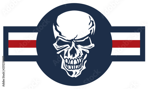 Fototapeta Naklejka Na Ścianę i Meble -  Military aviation airplane national roundel with skull, a very cool spin on a classic style aircraft logo, red white and blue isolated vector illustration