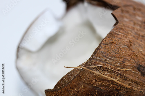 Half coconut on white Background. Clipping Path