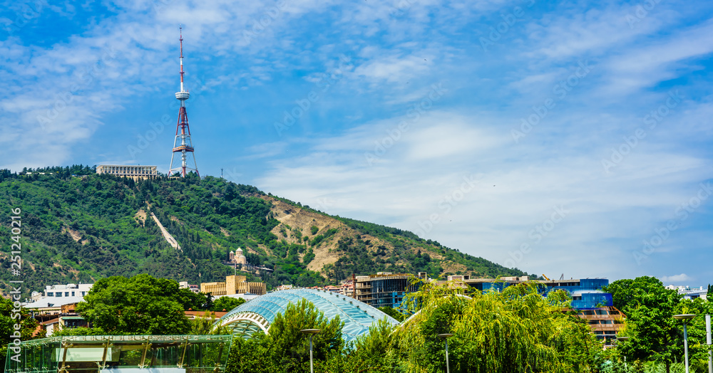 View on TV Broadcasting Tower on Mtatsminda Hill in Tbilisi, Georgia