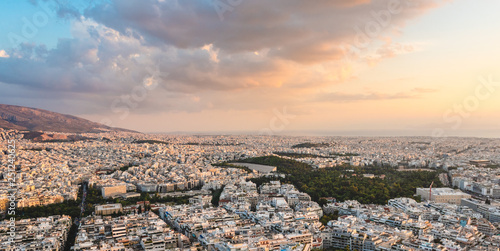 View over the Athens in sunset time from Lycabettus hill, Greece.