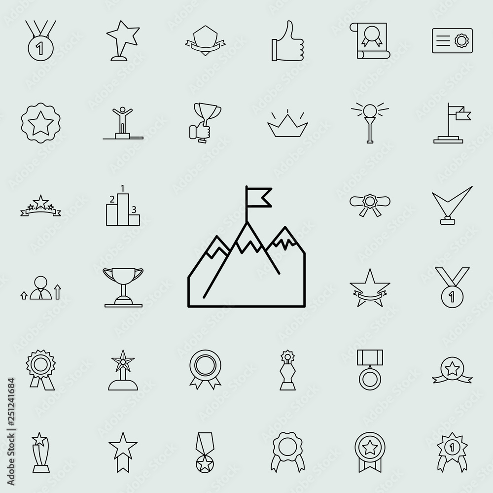 peak of a mountain with a flag icon. Succes and awards icons universal set for web and mobile