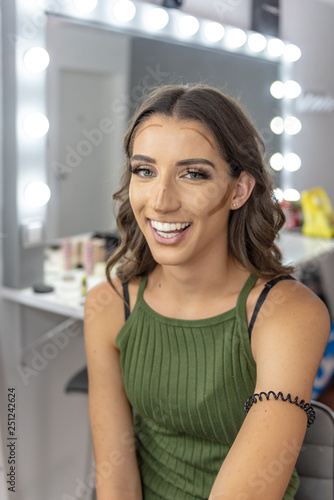 Beautiful young girl in beauty studio, preparing for important event. Professional makeup saloon. Concept: preparation, getting ready, final touch Free Download Beautiful young girl in beauty studio, preparing for important event. Professional makeup saloon. Concept: preparation, getting ready, final touch - GFXLoad