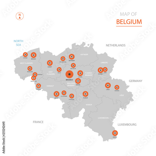 Belgium map with administrative divisions.