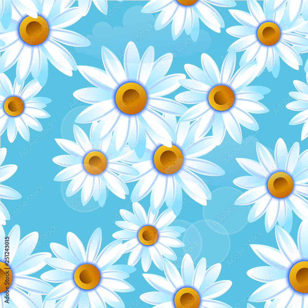 Chamomile white, spring or summer flowers. Seamless pattern. Vector illustration EPS10 Chamomile white, spring or summer flowers. Seamless pattern. Vector illustration EPS10