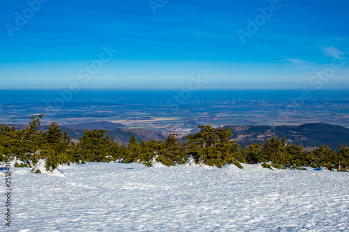 view over Harz Mountains landscape from the peak of Brocken mountain, Germany