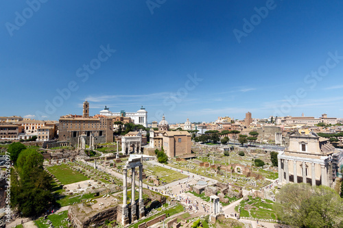 Roman Forum, Rome, Italy, with a blue sky background
