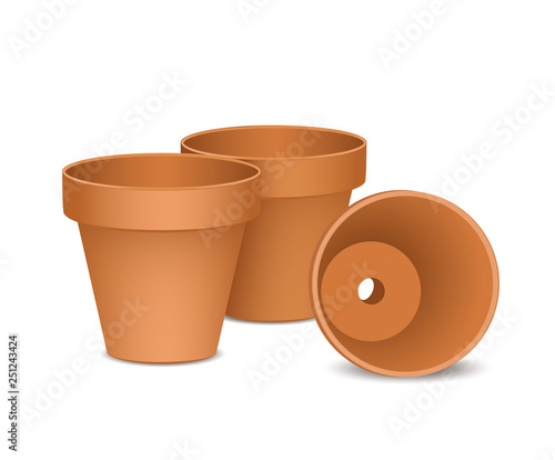 Terrakotta Blumentöpfe, Leere und neue Tontöpfe Set, Vektor Illustration isoliert auf weißem Hintergrund