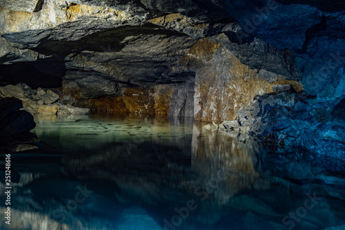 Old abandoned flooded limestone mine Gurievsky in Byakovo, Tula Region