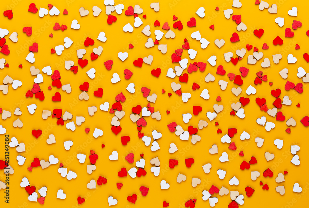 Happy Valentines day background. With small color hearts on yellow background. Happy Valentines day background. With small color hearts on yellow background.