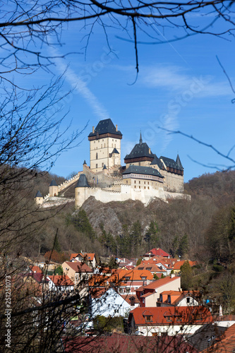 Winter royal gothic Castle Karlstejn near Prague in the sunny Day, Czech republic