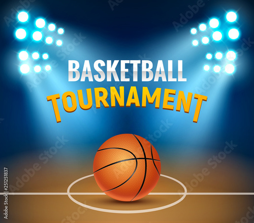 Basketball vector tournament background. Basketball court arena game poster. Banner realistic design basket template