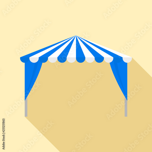 Blue striped tent icon. Flat illustration of blue striped tent vector icon for web design