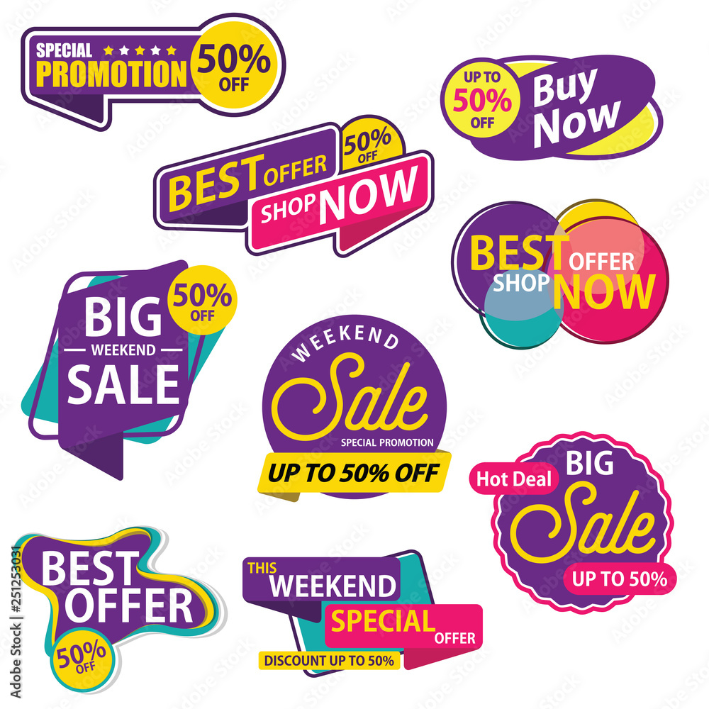 Big Sale Sticker Template. Discount Up to 50%. Vector Template Sticker Sale Promotion.