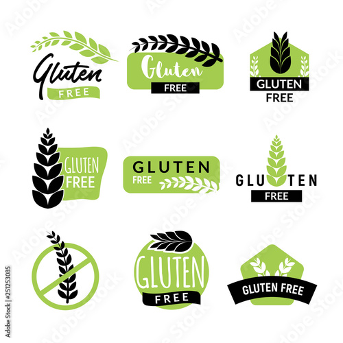 Gluten free drawn isolated sign icon set. Healthy lettering symbol of gluten free