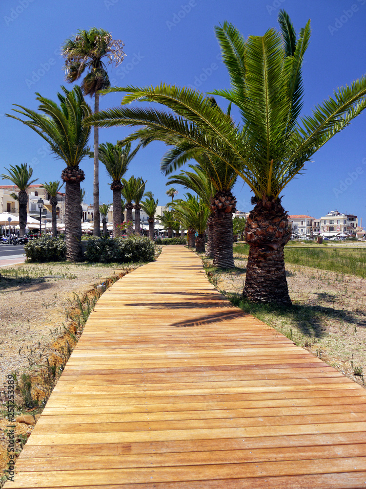 Fototapeta premium Boardwalk near beach in Rethymnon, Crete, Greek Islands