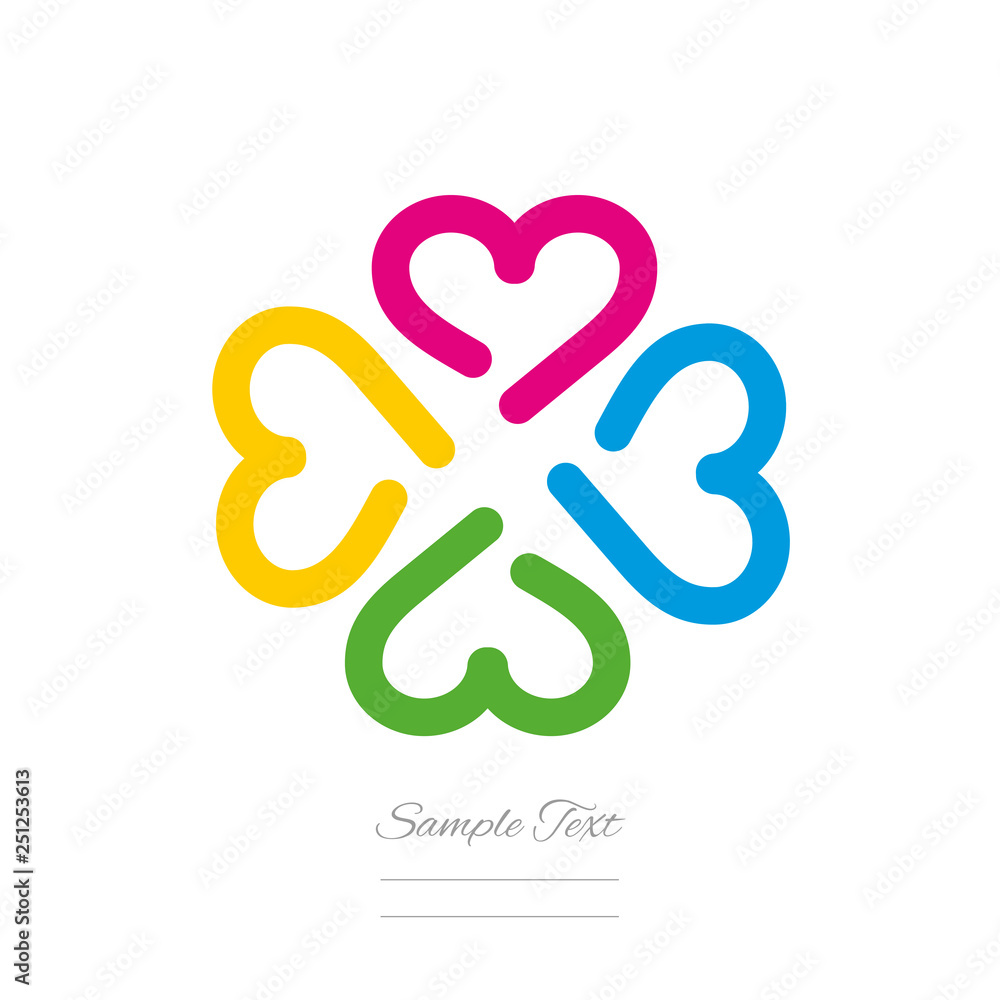 Clover logo template four colorful hearts icon emblem isolated white background Clover logo template four colorful hearts icon emblem isolated white background