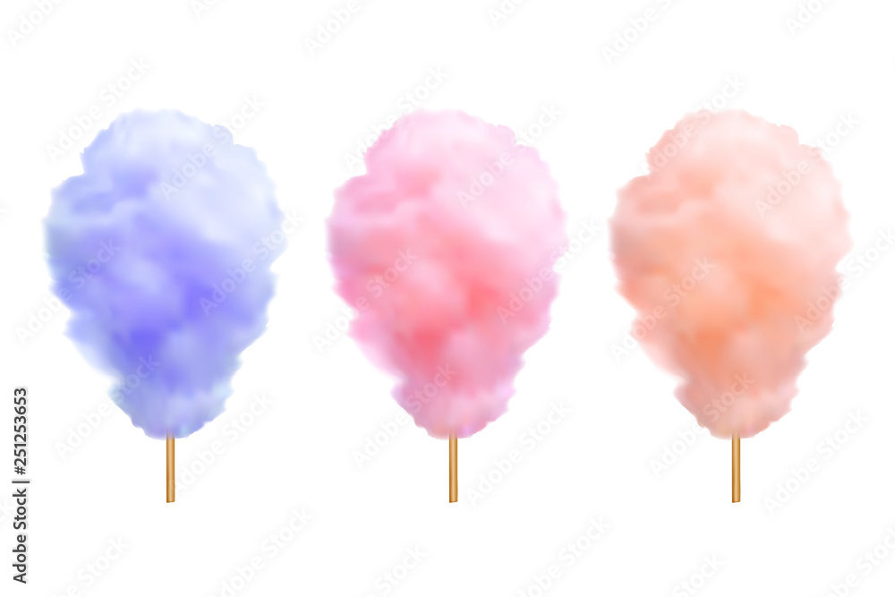 Vector realistic cotton candies on a stick isolated on white background ...