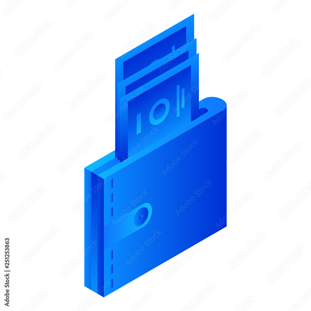 Wallet in money icon. Isometric of wallet in money vector icon for web design isolated on white background