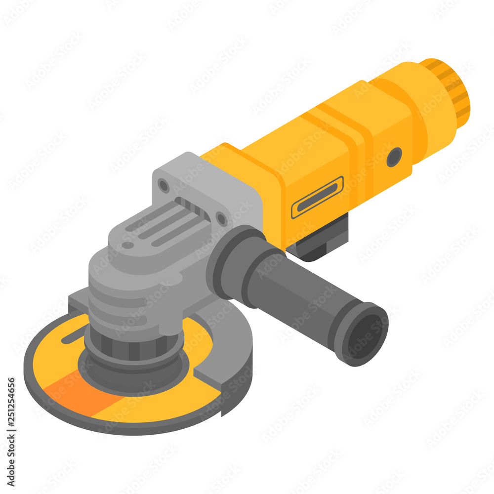 Modern angle grinder icon. Isometric of modern angle grinder vector icon for web design isolated on white background Modern angle grinder icon. Isometric of modern angle grinder vector icon for web design isolated on white background