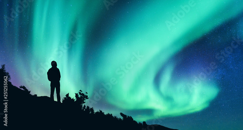 Aurora borealis and silhoue...