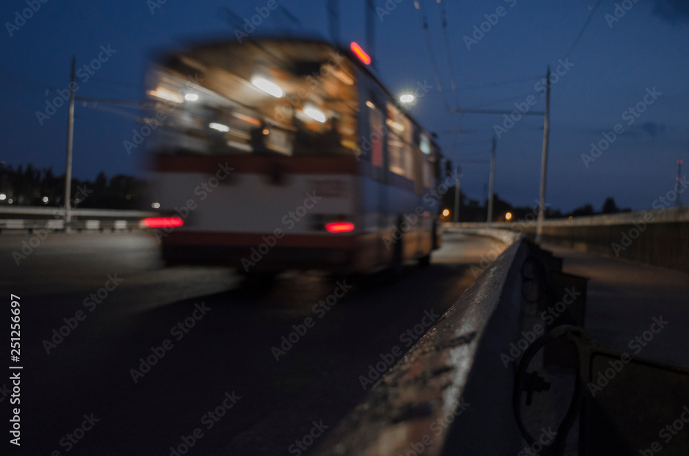 Trolleybus on bridge