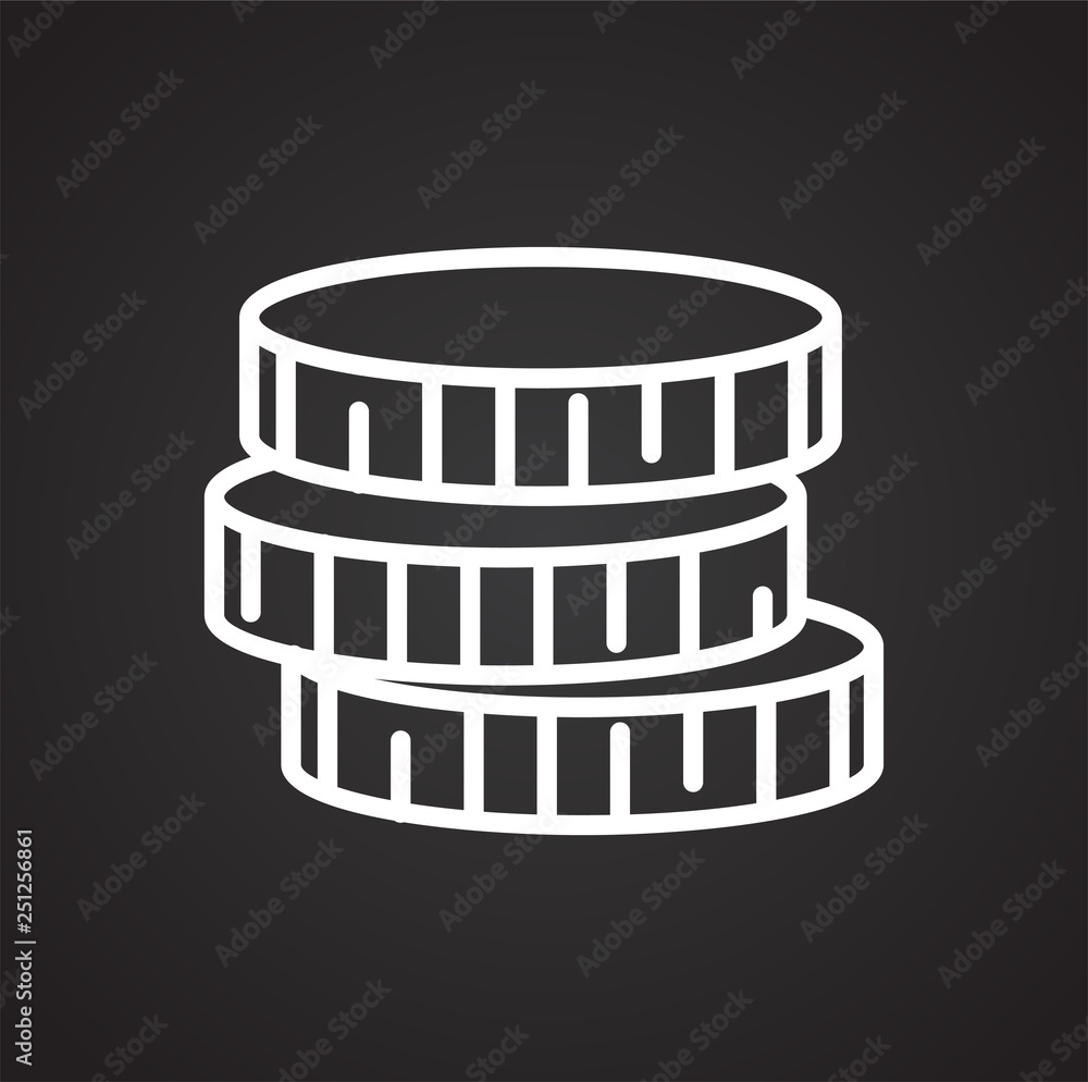 Coins line icon on black background for graphic and web design, Modern simple vector sign. Internet concept. Trendy symbol for website design web button or mobile app Coins line icon on black background for graphic and web design, Modern simple vector sign. Internet concept. Trendy symbol for website design web button or mobile app